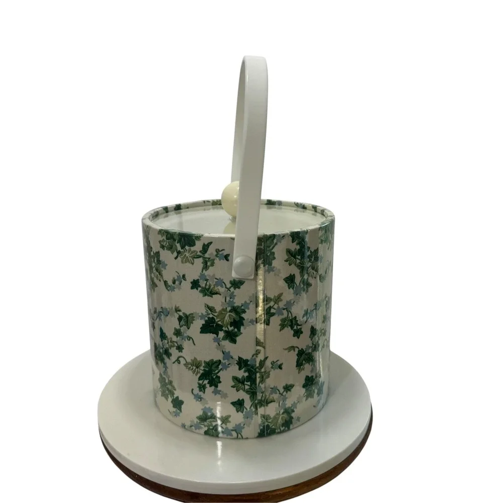 Vintage Kraftware Ice Bucket Green Ivy Blue Floral Insulated Barware with Lid